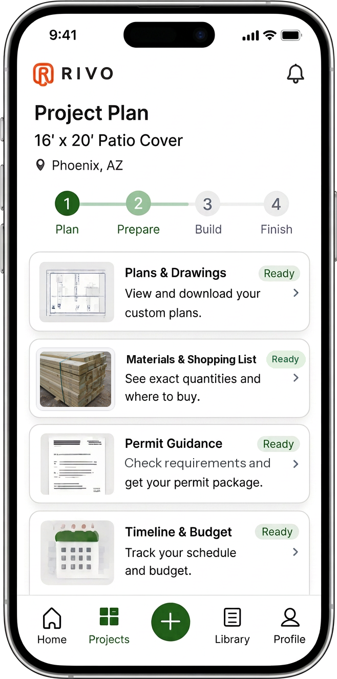 Rivo app Project Plan screen